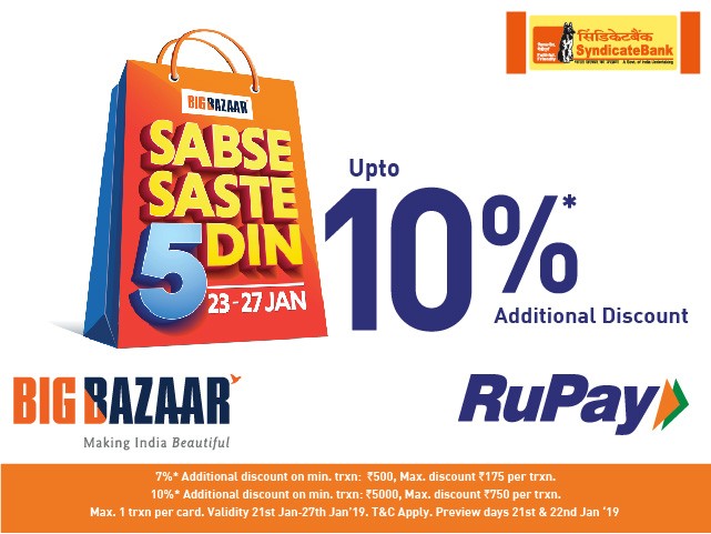 SyndicateBank Rupay Card Offers