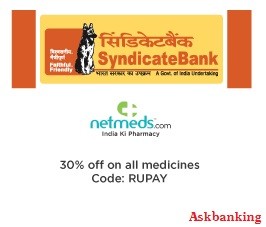 Syndicate Bank 30% Discount Offers on NetMeds.com
