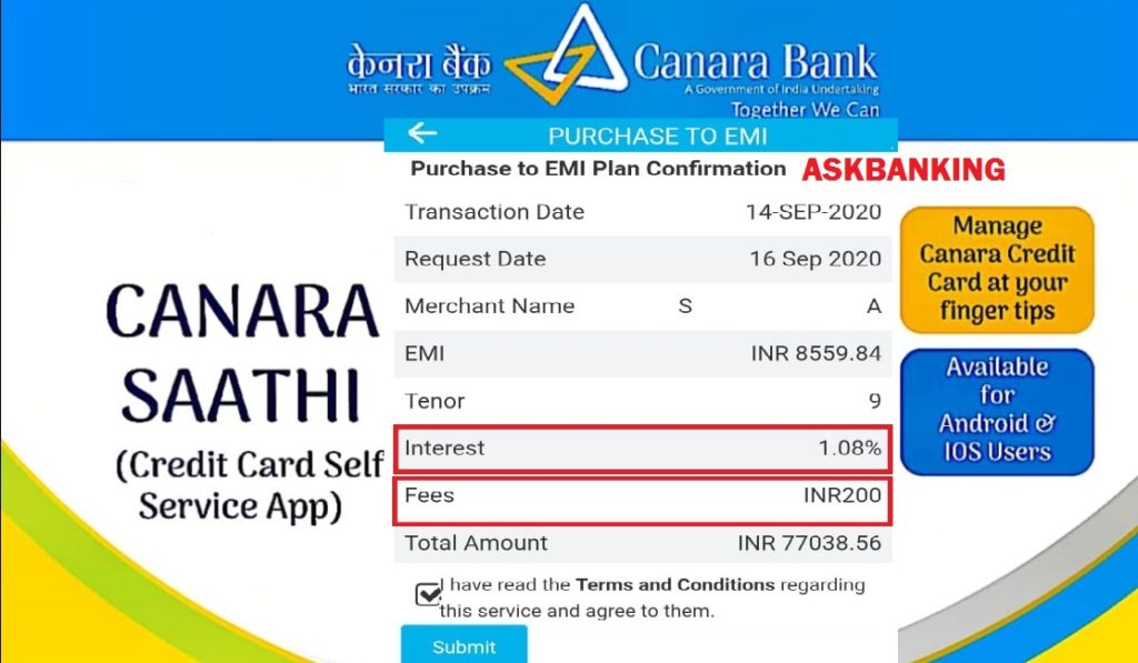 Convert Canara Bank Credit Card Bills to EMI